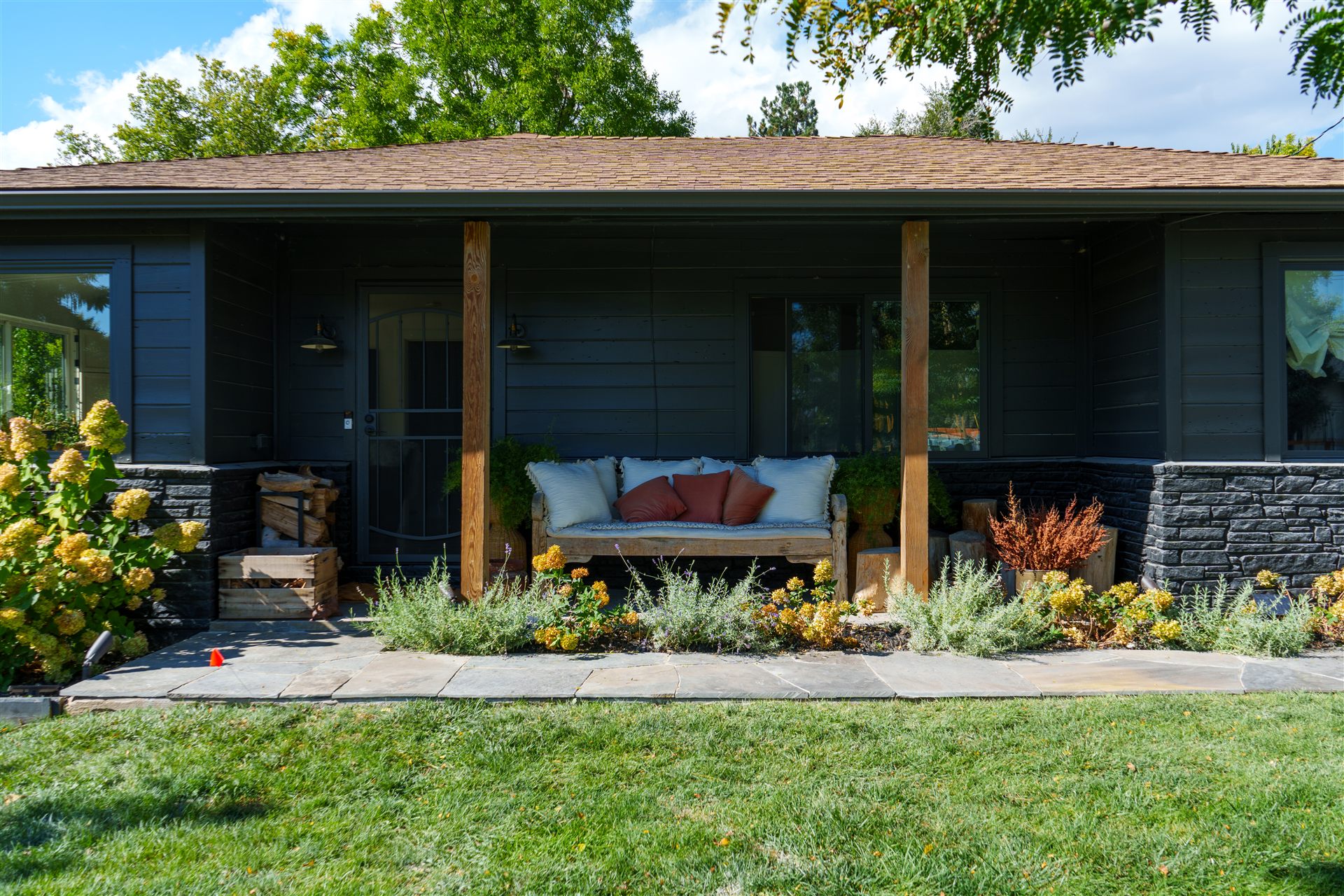Front porch landscaping with water-wise plantings in Castle Rock