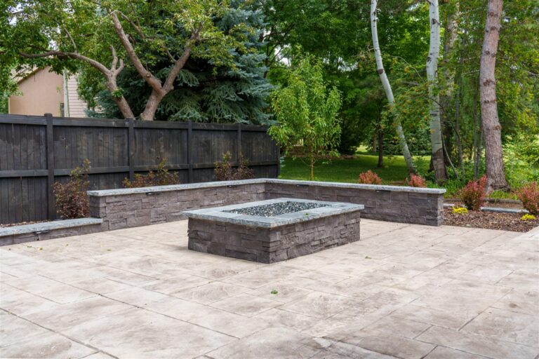 Rectangular stone veneer fire pit in Castle Rock, CO