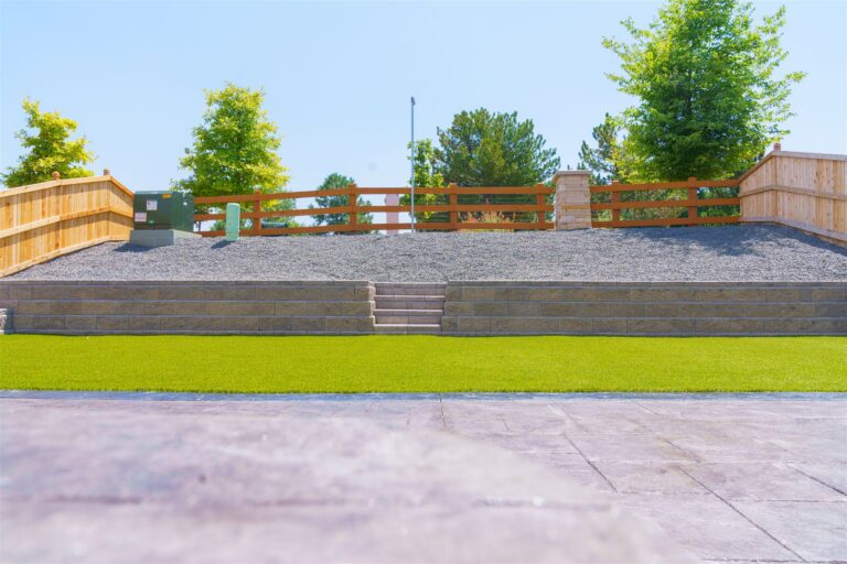 Tiered block retaining walls with steps in Thornton, CO
