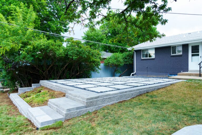 Block retaining wall and wide block steps in Westminster, CO